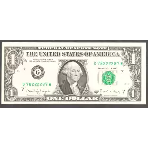 $1 1988-A. Green seal. Small Size $1 Federal Reserve Notes 1915-G