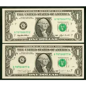 $1 1988-A. Green seal. Small Size $1 Federal Reserve Notes 1915-G