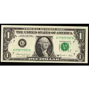 $1 1988-A. Green seal. Small Size $1 Federal Reserve Notes 1915-G