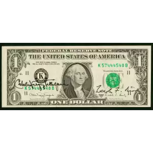 $1 1988-A. Green seal. Small Size $1 Federal Reserve Notes 1916-K