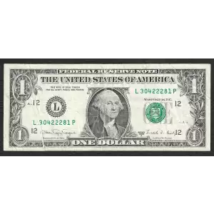 $1 1988-A. Green seal. Small Size $1 Federal Reserve Notes 1916-L