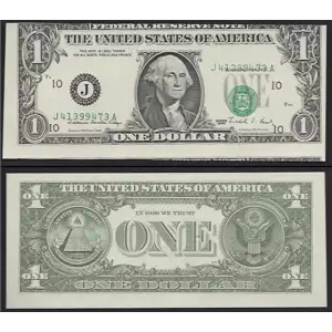 $1 1988 Green seal. Small Size $1 Federal Reserve Notes 1914-J
