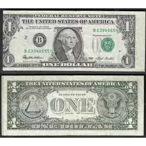 $1 1993 Green seal. Small Size $1 Federal Reserve Notes 1918-B
