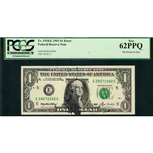 $1 1993 Green seal. Small Size $1 Federal Reserve Notes 1918-E