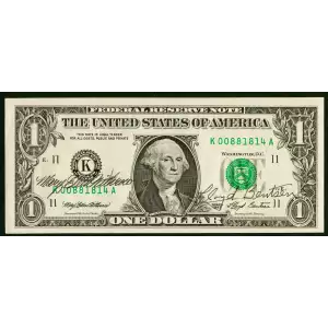 $1 1993 Green seal. Small Size $1 Federal Reserve Notes 1919-K