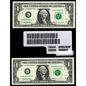 $1 1995 BEP Currency Label Set : First + Last Note with BEP Brick Label Gem