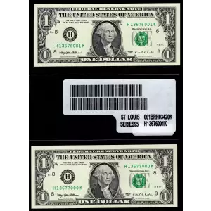$1 1995 BEP Currency Label Set : First + Last Note with BEP Brick Label Gem