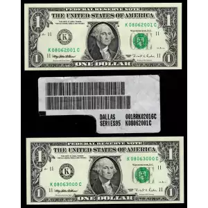 $1 1995 BEP Currency Label Set : First + Last Note with BEP Brick Label Gem