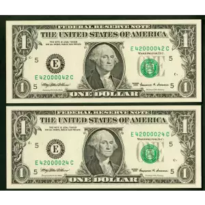 $1 1995 Green seal. Small Size $1 Federal Reserve Notes 1921-E