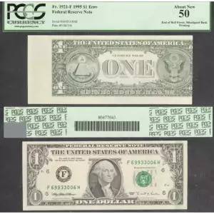 $1 1995 Green seal. Small Size $1 Federal Reserve Notes 1921-F
