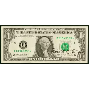 $1 1995 Green seal. Small Size $1 Federal Reserve Notes 1921-F*