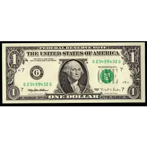 $1 1995 Green seal. Small Size $1 Federal Reserve Notes 1921-G