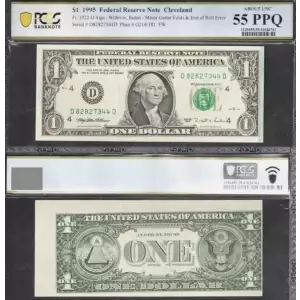 $1 1995 Green seal. Small Size $1 Federal Reserve Notes 1922-D