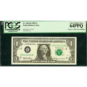 $1 1999 Green seal. Small Size $1 Federal Reserve Notes 1924-B