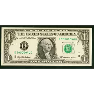 $1 1999 Green seal. Small Size $1 Federal Reserve Notes 1925-K