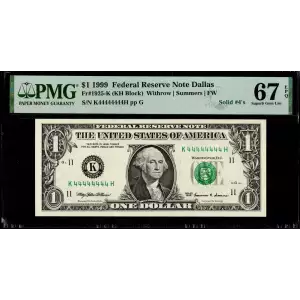 $1 1999 Green seal. Small Size $1 Federal Reserve Notes 1925-K