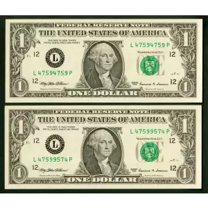 $1 1999 Green seal. Small Size $1 Federal Reserve Notes 1925-L