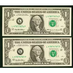 $1 1999 Green seal. Small Size $1 Federal Reserve Notes 1925-L