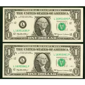 $1 1999 Green seal. Small Size $1 Federal Reserve Notes 1925-L