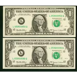 $1 1999 Green seal. Small Size $1 Federal Reserve Notes 1925-L