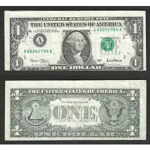 $1 2001 Green seal. Small Size $1 Federal Reserve Notes 1926-A