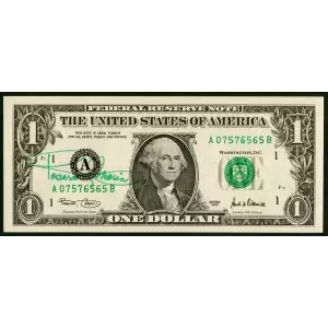 $1 2001 Green seal. Small Size $1 Federal Reserve Notes 1926-A