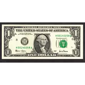 $1 2001 Green seal. Small Size $1 Federal Reserve Notes 1926-H