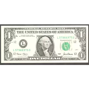 $1 2001 Green seal. Small Size $1 Federal Reserve Notes 1926-L