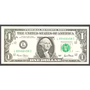 $1 2001 Green seal. Small Size $1 Federal Reserve Notes 1926-L
