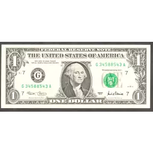 $1 2001 Green seal. Small Size $1 Federal Reserve Notes 1927-G