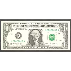 $1 2001 Green seal. Small Size $1 Federal Reserve Notes 1927-K