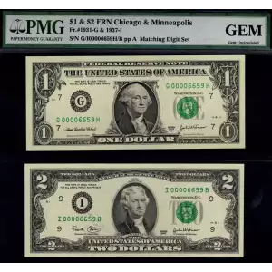 $1 2003-A + $2 2003 MATCHED LOW 4 DIGIT SERIAL 0000xxxx Slabbed Together PMG Gem