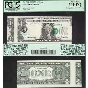 $1 2003-A. Green seal. Small Size $1 Federal Reserve Notes 1930-D