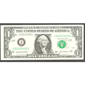 $1 2003-A. Green seal. Small Size $1 Federal Reserve Notes 1931-J