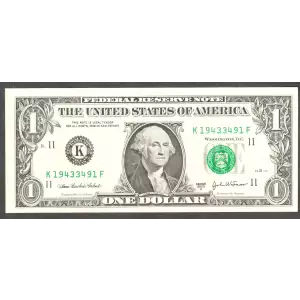 $1 2003-A. Green seal. Small Size $1 Federal Reserve Notes 1931-K