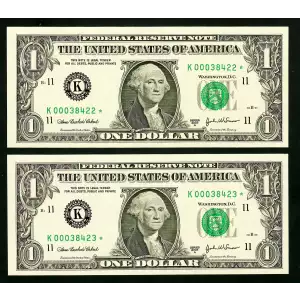 $1 2003-A. Green seal. Small Size $1 Federal Reserve Notes 1931-K*