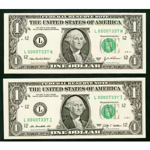 $1 2003-A. Green seal. Small Size $1 Federal Reserve Notes 1931-L