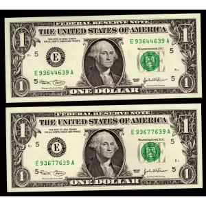 $1 2003 Green seal. Small Size $1 Federal Reserve Notes 1928-E