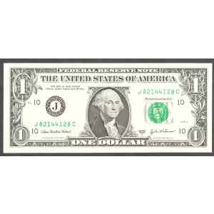 $1 2003 Green seal. Small Size $1 Federal Reserve Notes 1928-J