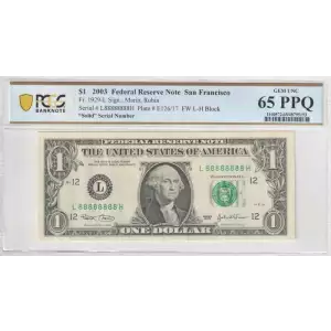 $1 2003 Green seal. Small Size $1 Federal Reserve Notes 1929-L (2)
