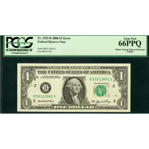 $1 2006 Green seal. Small Size $1 Federal Reserve Notes 1932-B