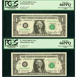 $1 2006 Green seal. Small Size $1 Federal Reserve Notes 1932-B