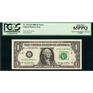 $1 2006 Green seal. Small Size $1 Federal Reserve Notes 1932-B