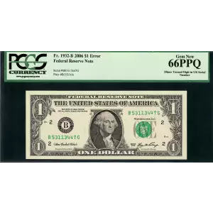 $1 2006 Green seal. Small Size $1 Federal Reserve Notes 1932-B