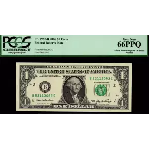 $1 2006 Green seal. Small Size $1 Federal Reserve Notes 1932-B