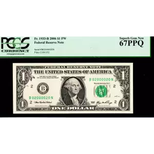 $1 2006 Green seal. Small Size $1 Federal Reserve Notes 1933-B