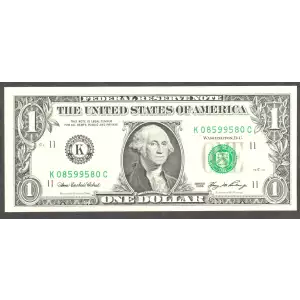 $1 2006 Green seal. Small Size $1 Federal Reserve Notes 1933-K