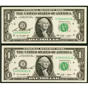 $1 2009 Green seal. Small Size $1 Federal Reserve Notes 1934-D