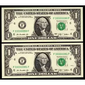 $1 2009 Green seal. Small Size $1 Federal Reserve Notes 1934-F