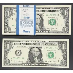 $1 2009 Green seal. Small Size $1 Federal Reserve Notes 3000-A